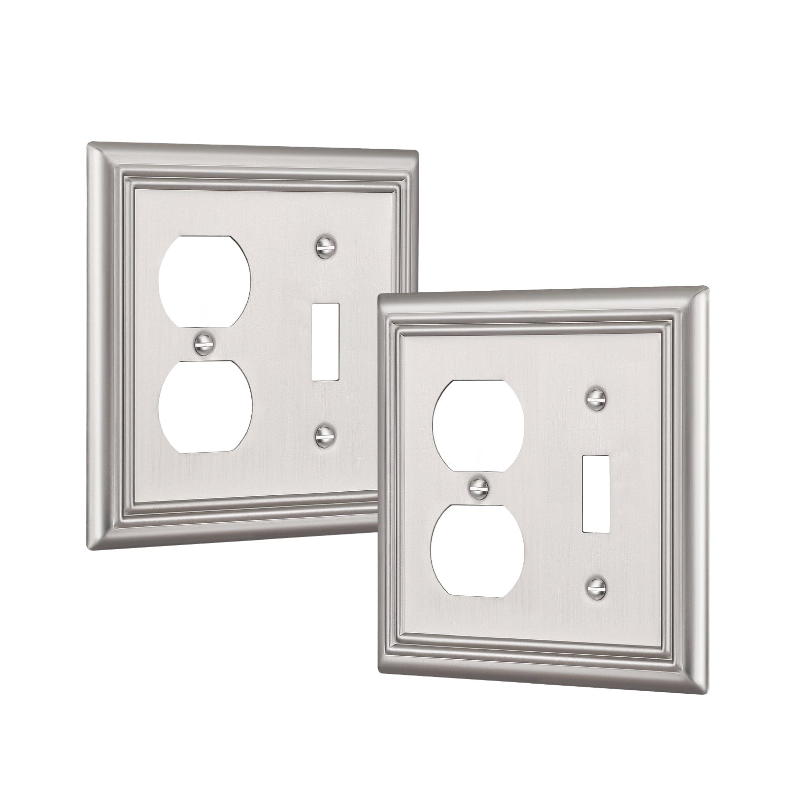 DEWENWILS 2-Pack Combo Toggle/Duplex Wall Plates, Brushed Nickel Double Outlet Covers-HTDP22A