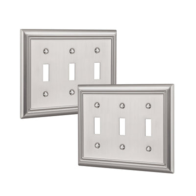 DEWENWILS 2 Pack Tripple Toggle Wallplates, Brushed Nickel Light Switch Covers, Heavy Duty Matel Material-HTWP32A