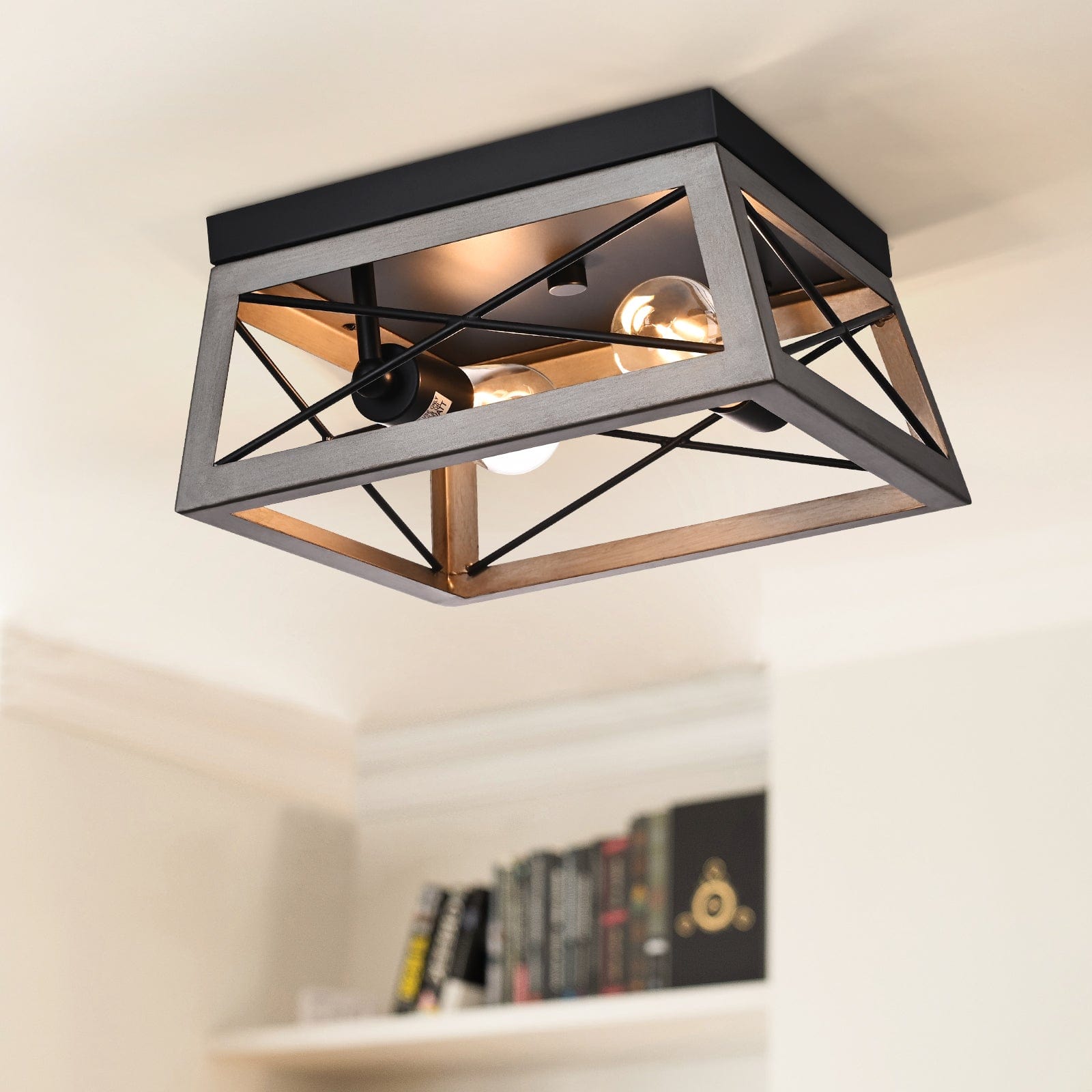 DEWENWILS Industrial Flush Mount Ceiling Light, Metal Ceiling Light Fixture, Hallway Light Fixture Ceiling for Entryway, Foyer, Dining Room, 2-Lights, Silver Grey-HFCL02D