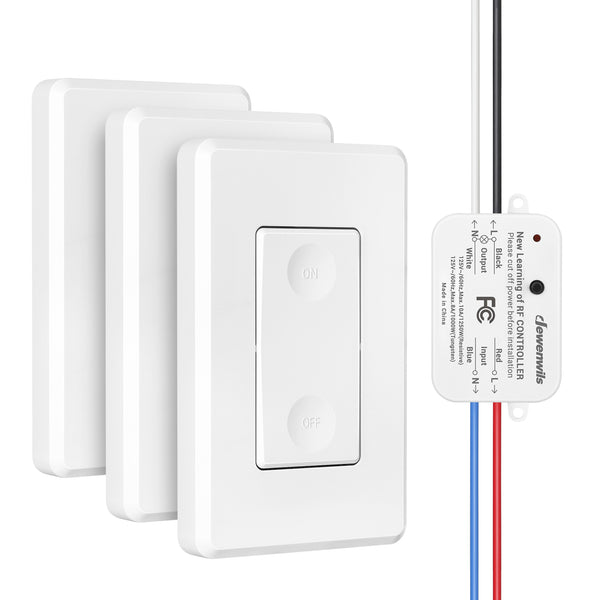 DEWENWILS 100ft Remote Control Wall Light Switch Kit, No WiFi Needed, 1200W/10A (3 Pack Switch+1 Receiver)-HRLS31E