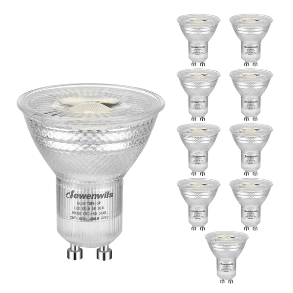 DEWENWILS 10-Pack GU10 LED Dimmable Bulb, 400LM, 5000K Daylight Track Lighting Bulb, 5W(50W Halogen Equivalent) LED Bulbs, Glass-Like Pattern, 40°Beam Angle-HDGU10K