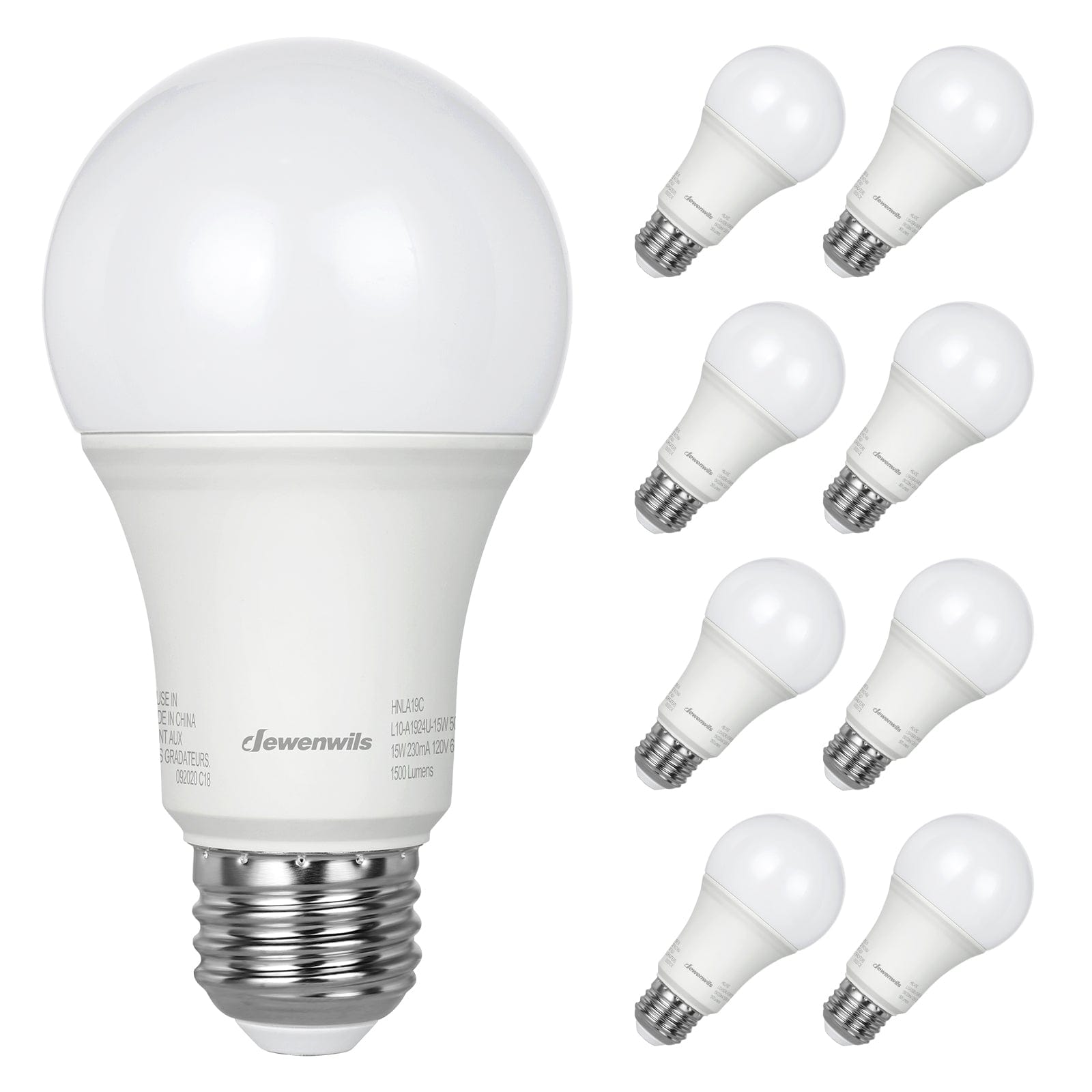 DEWENWILS 8-Pack A19 LED Light Bulb, 1500LM, 5000K Daylight LED Light Bulbs, 14 Watt(100 Watt Equivalent), E26 Medium Screw Base, Non Dimmable-HNLA19C2