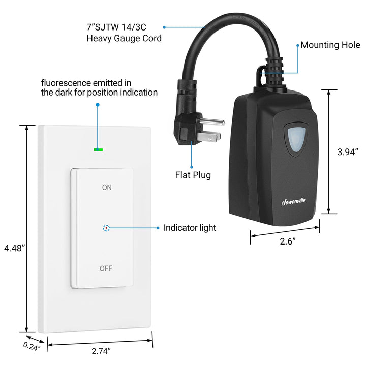 DEWENWILS Remote Control Outlet, 110v 120v 125v 15amp Wireless Remote ...