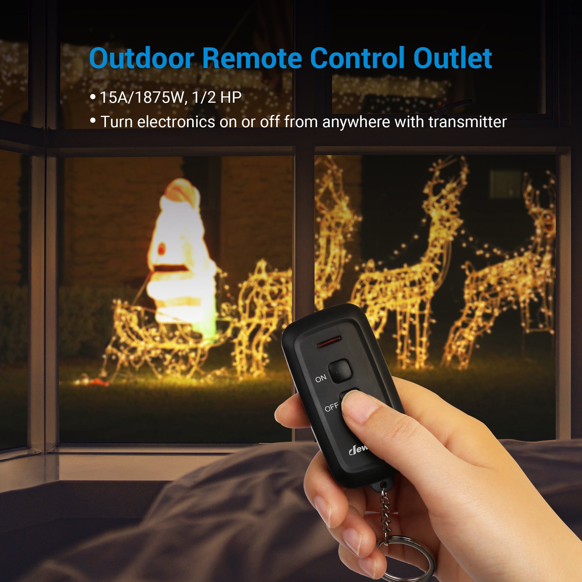 DEWENWILS Wireless Remote Control Electrical Outlet Switch Outdoor Indoor Waterproof, 15 AMP Heavy Duty, 3-Prong Plug-in Outlet, 7 Inch Cord, 100 Feet Range, Pre-Programmed, ETL and FCC Listed-SHORS11H