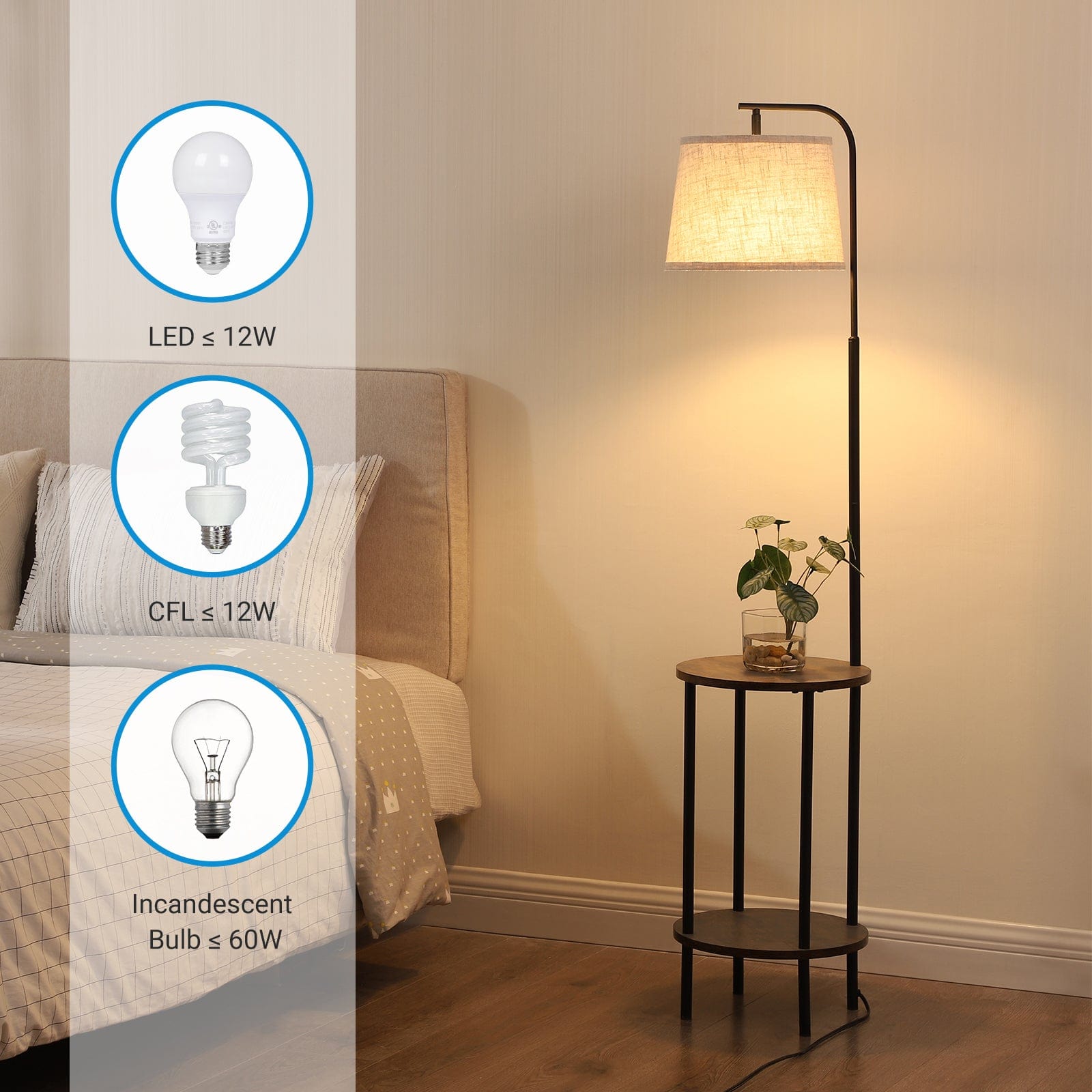 DEWENWILS Floor Lamp with Table Attached, Farmhouse Narrow Nightstand, Wooden End Side Table Floor Lamp, Adjustable Reading Lamp-HLFL06E