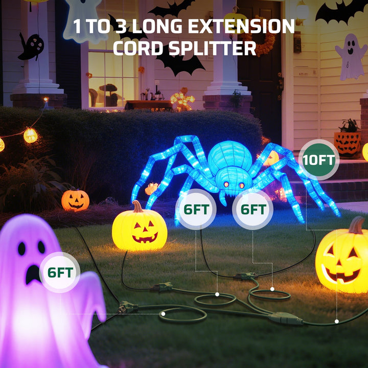 DEWENWILS 28 FT (10+6+6+6) Outdoor Extension Cord for Outside with Multiple Outlets, Extension Cord Outdoor for Halloween Christmas Lights, 16 AWG SJTW