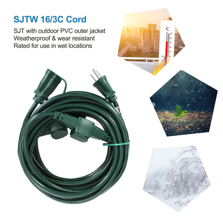 DEWENWILS 25ft Outdoor Extension Cord, Evenly Spaced 3 Outlets Plugs ...