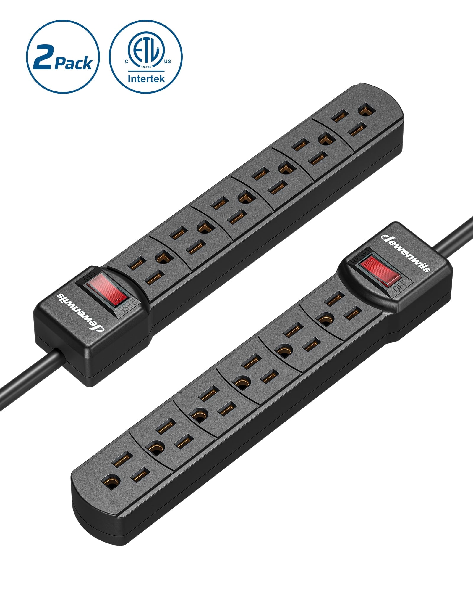 DEWENWILS 2-Pack 6-Outlets Power Strips, Surge Protector Power Strip, 2.7Ft Indoor Extension cord,New