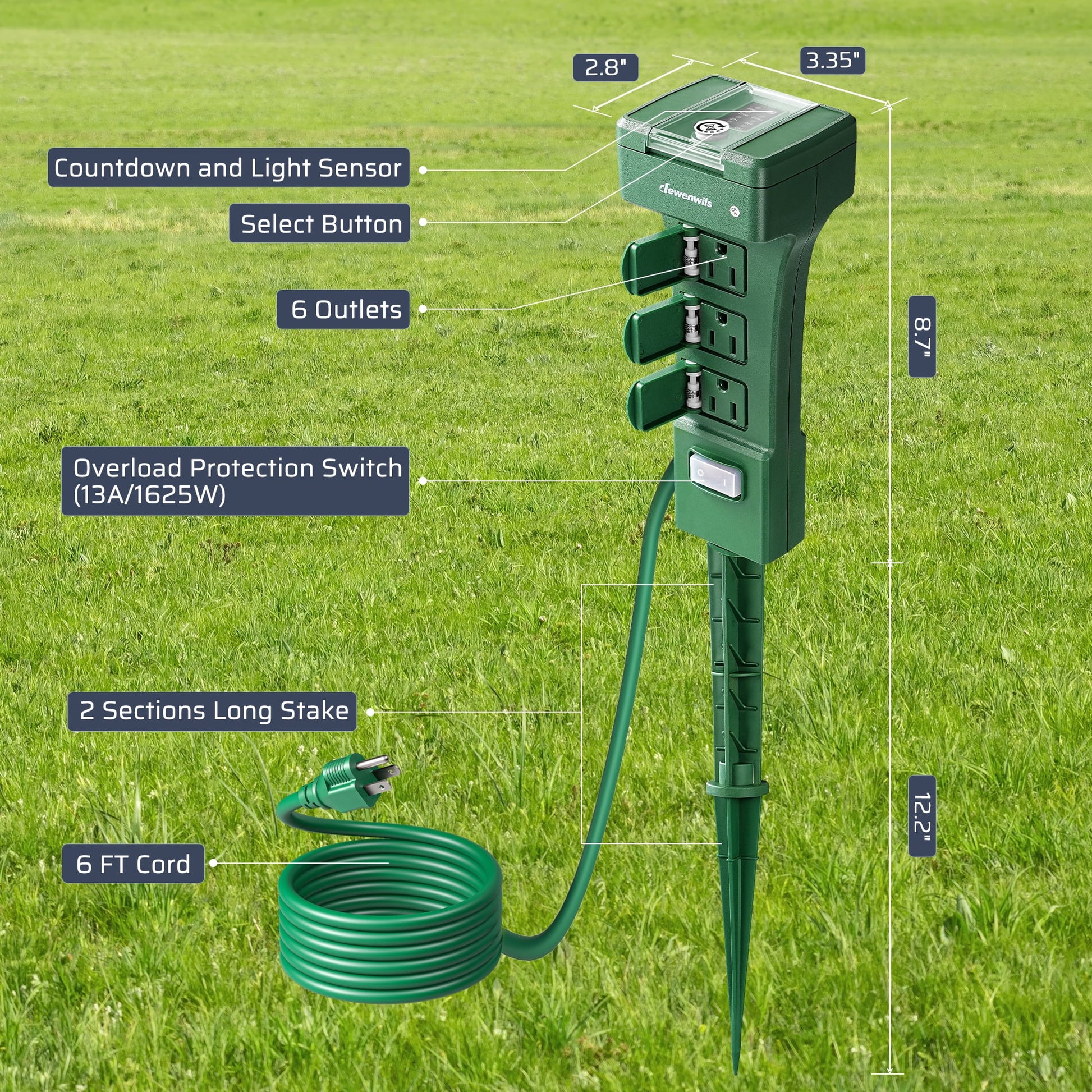 Outdoor Power Stake With Timer dimensions