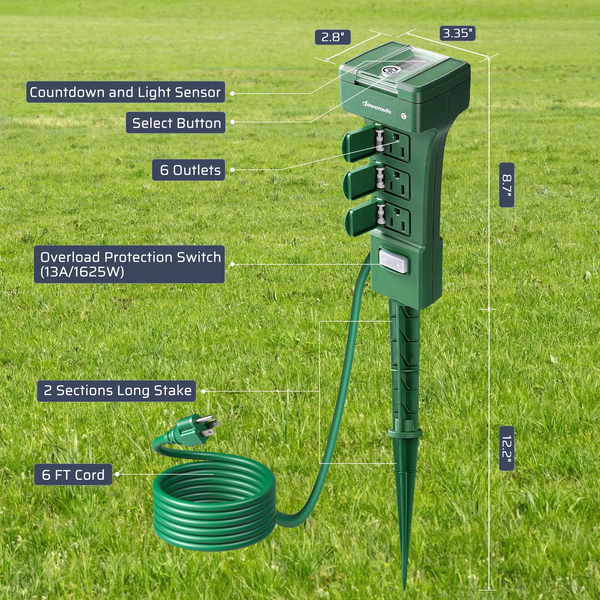 Outdoor Power Stake With Timer dimensions