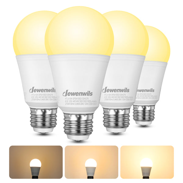 DEWENWILS 3-Way LED Light Bulbs, 40/60/100W Equivalent, A19 LED Bulbs, 2700K Warm White Glow, E26 Medium Base, 500/1000/1600LM Bright Light Bulbs, Non-dimmable (4-Pack)-HTLA19A