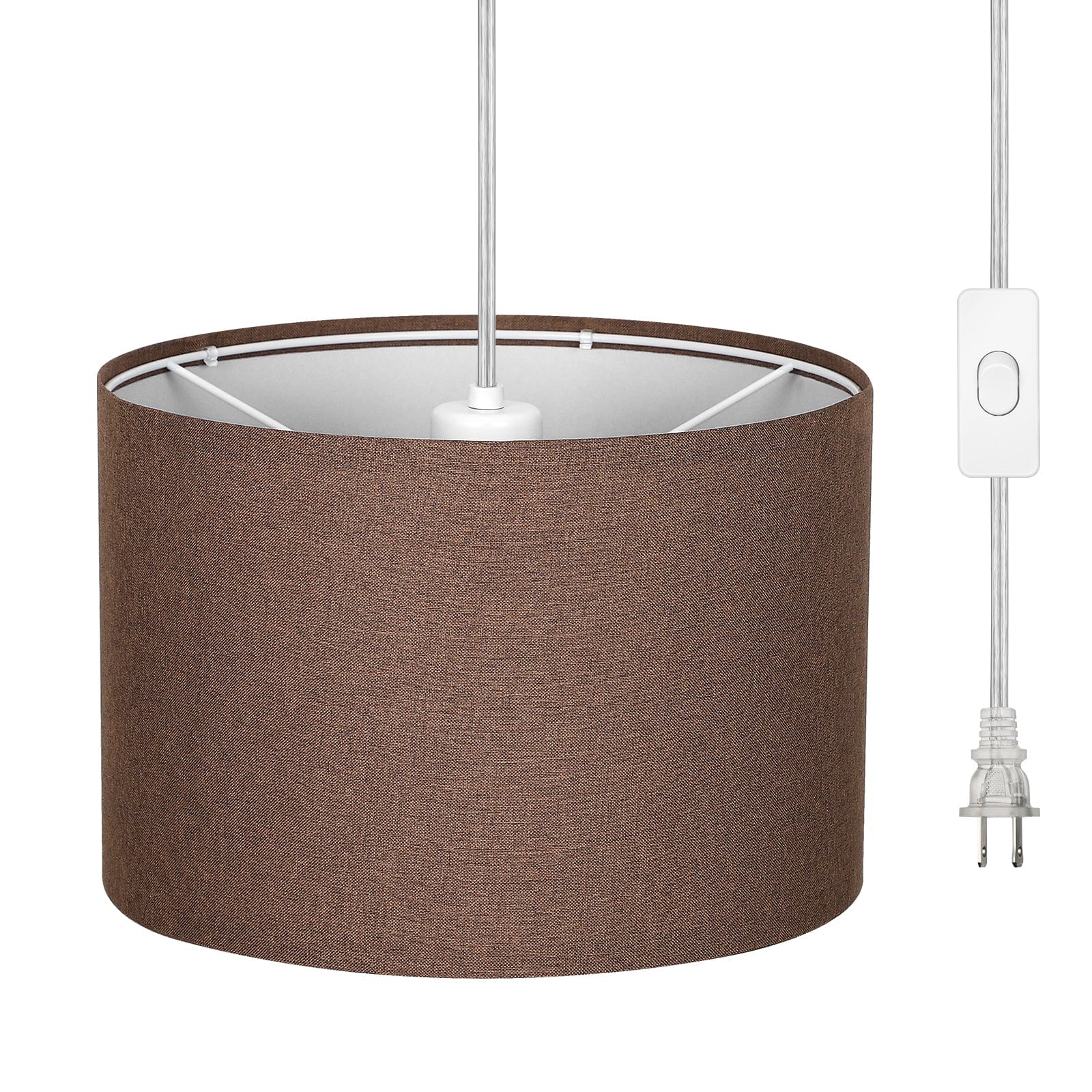 DEWENWILS Plug in Pendant Light, Hanging Lamp with 15Ft Clear Cord, On/Off Switch, Fabric Lamp Shade, Hanging Light Fixture for Bedroom, Kitchen, Living Room, Dining Table-WHPIP09D