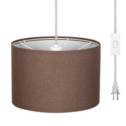DEWENWILS Plug in Pendant Light, Hanging Lamp with 15Ft Clear Cord, On/Off Switch, Fabric Lamp Shade, Hanging Light Fixture for Bedroom, Kitchen, Living Room, Dining Table-WHPIP09D