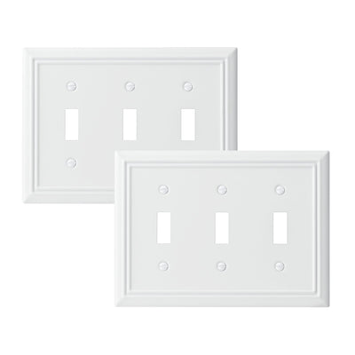 DEWENWILS 2 Pack Tripple Toggle Light Switch Cover, Metal Switch Plate Cover, White Finish-HTWP32C