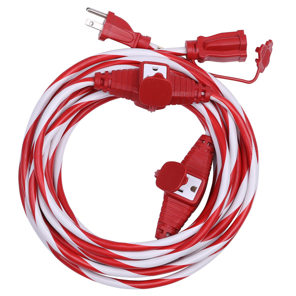 DEWENWILS 25ft Candy Cane Outdoor Extension Cord with Multiple Spaced Outlets Plugs for Halloween, 16/3 SJTW Power Cord for String Lights and Holiday Decorations, Appliances-HES103A