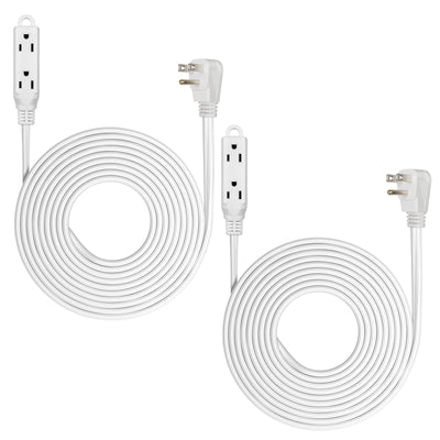 DEWENWILS 20ft 3 Outlet Extension Cord with Flat Plug, 16/3 Awg Grounded Power Cable for Indoor Use, SPT-3 Cord (2 Pack)-HSCW20B