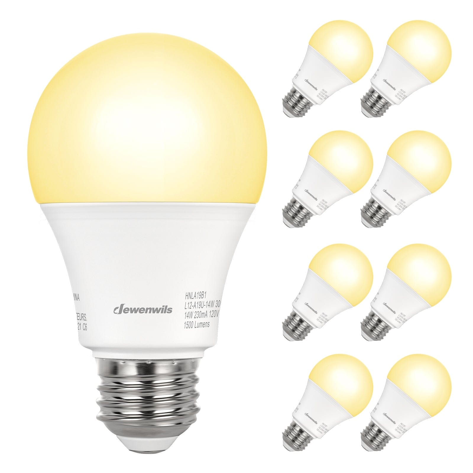 DEWENWILS 8-Pack A19 LED Light Bulb, 1500LM, 3000K Soft Warm Light Bulb, Energy Saving 14W(100W Equivalent) LED Bulb, E26 Medium Screw Base, Non Dimmable-HNLA19B2