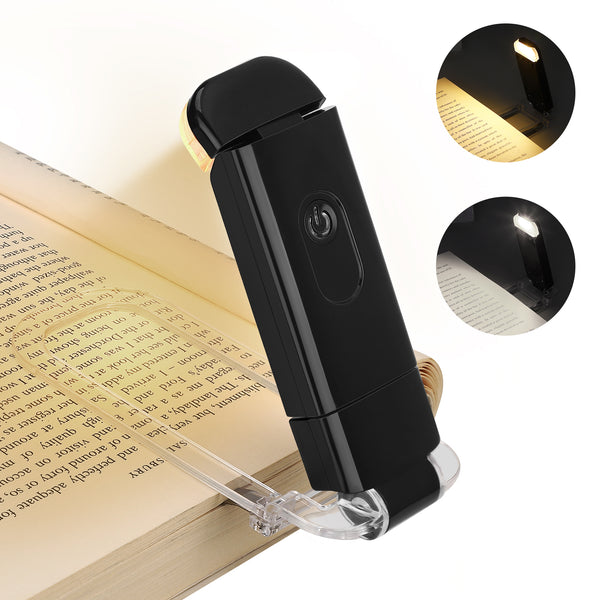DEWENWILS USB Rechargeable Book Reading Light, Warm White + Daylight, LED Eye Care Clip on Book Light for Reading in Bed, Portable Bookmark with Light for Kids, 4 Brightness Adjustable (Black)-HBRL04L