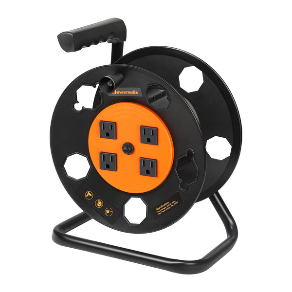 DEWENWILS Extension Cord Storage Reel ( without cord ) with 4-Grounded Outlets, for 12/3,14/3,16/3 Gauge Power Cord, Hand Wind Retractable, 15A Circuit Breaker-HCRB00D