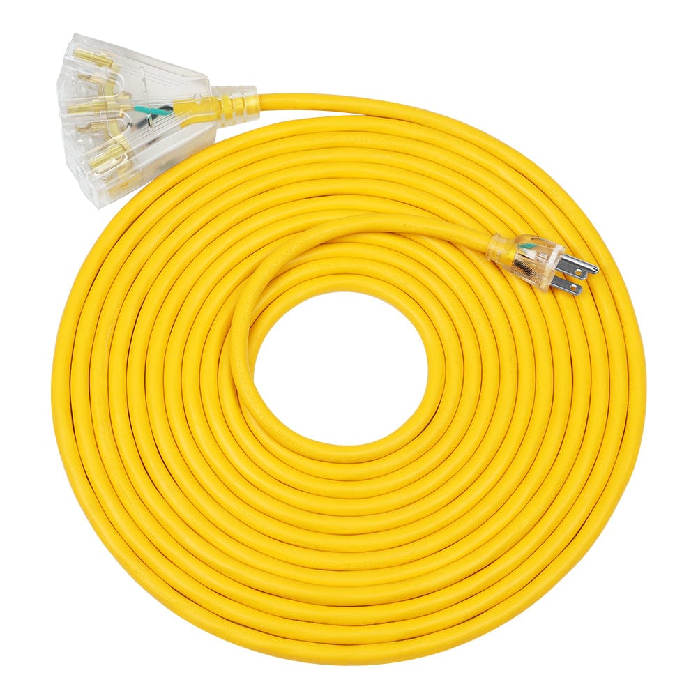 DEWENWILS 25ft Tri-Tap Extension Cord Splitter, 14/3 Gauge Heavy Duty Power Cable, SJTW 15 Amp for Multiple Appliances, LED Lighted Plug-HTOY25H