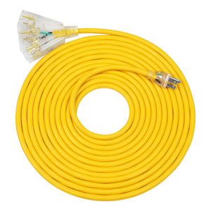 DEWENWILS 25ft Tri-Tap Extension Cord Splitter, 14/3 Gauge Heavy Duty Power Cable, SJTW 15 Amp for Multiple Appliances, LED Lighted Plug-HTOY25H