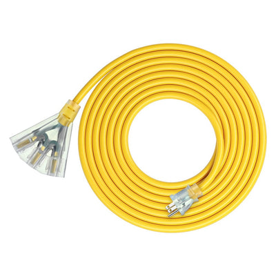 DEWENWILS 15 FT 12/3 Gauge Extension Cord Outdoor Tri-Tap Extension Cord Splitter, Heavy Duty Power Cable SJTW 15 Amp for Multiple Appliances, LED Lighted Plug-HTOY15C1