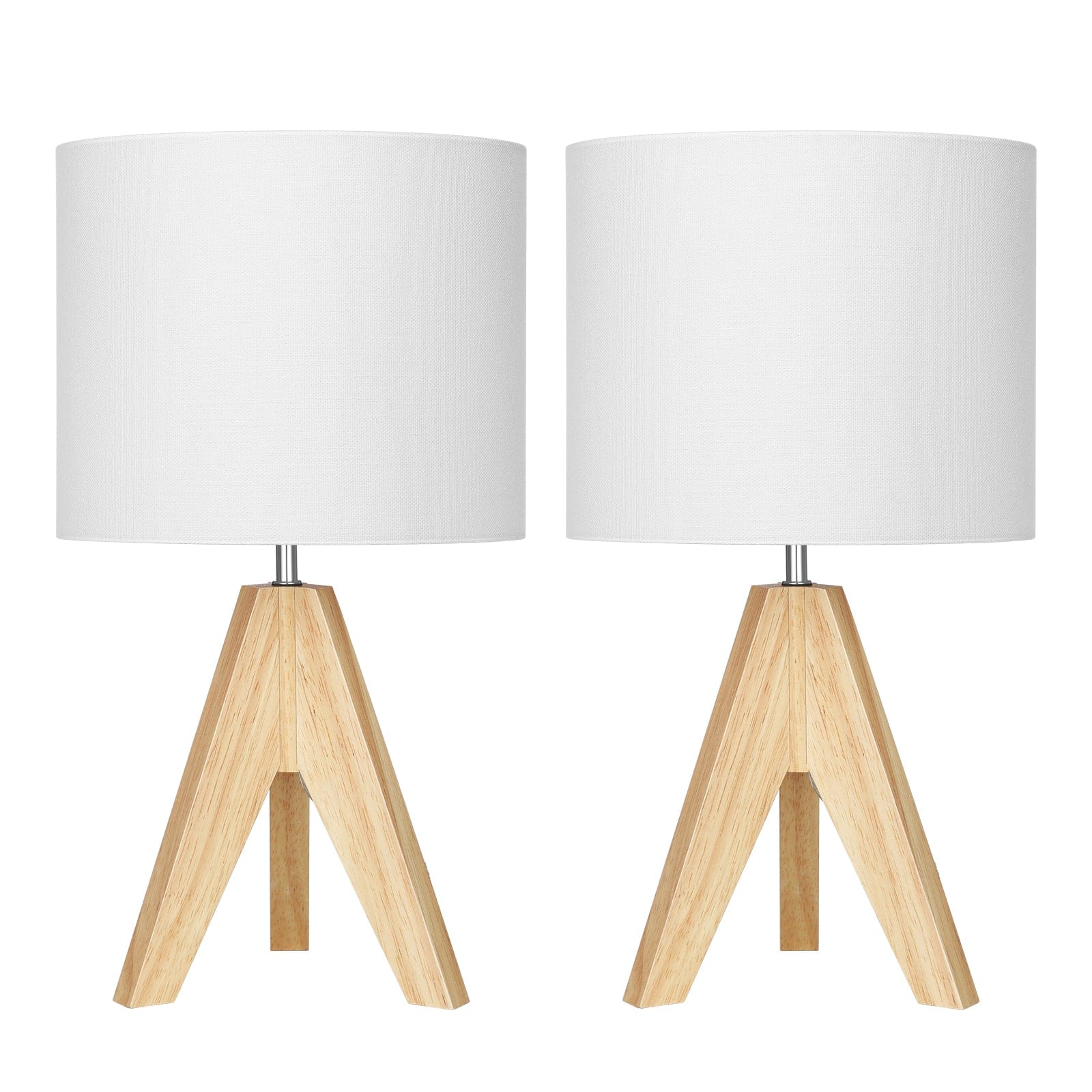 DEWENWILS 14.2 inches Table Lamp, Wooden Tripod Table Lamp with White Linen Fabric Shade, 2 Pack Table Lamp for Living Room, Bedroom, Side Table, Nursery, Office-HLTL05J