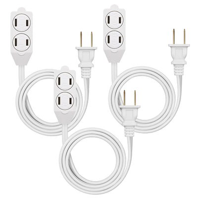 DEWENWILS 3ft Indoor Extension Cord, 16 AWG SPT-2 Power Cable, 2 Prong Outlets Plugs, NEMA 5-15P to NEMA 5-15R (3 Pack)-HICW03C