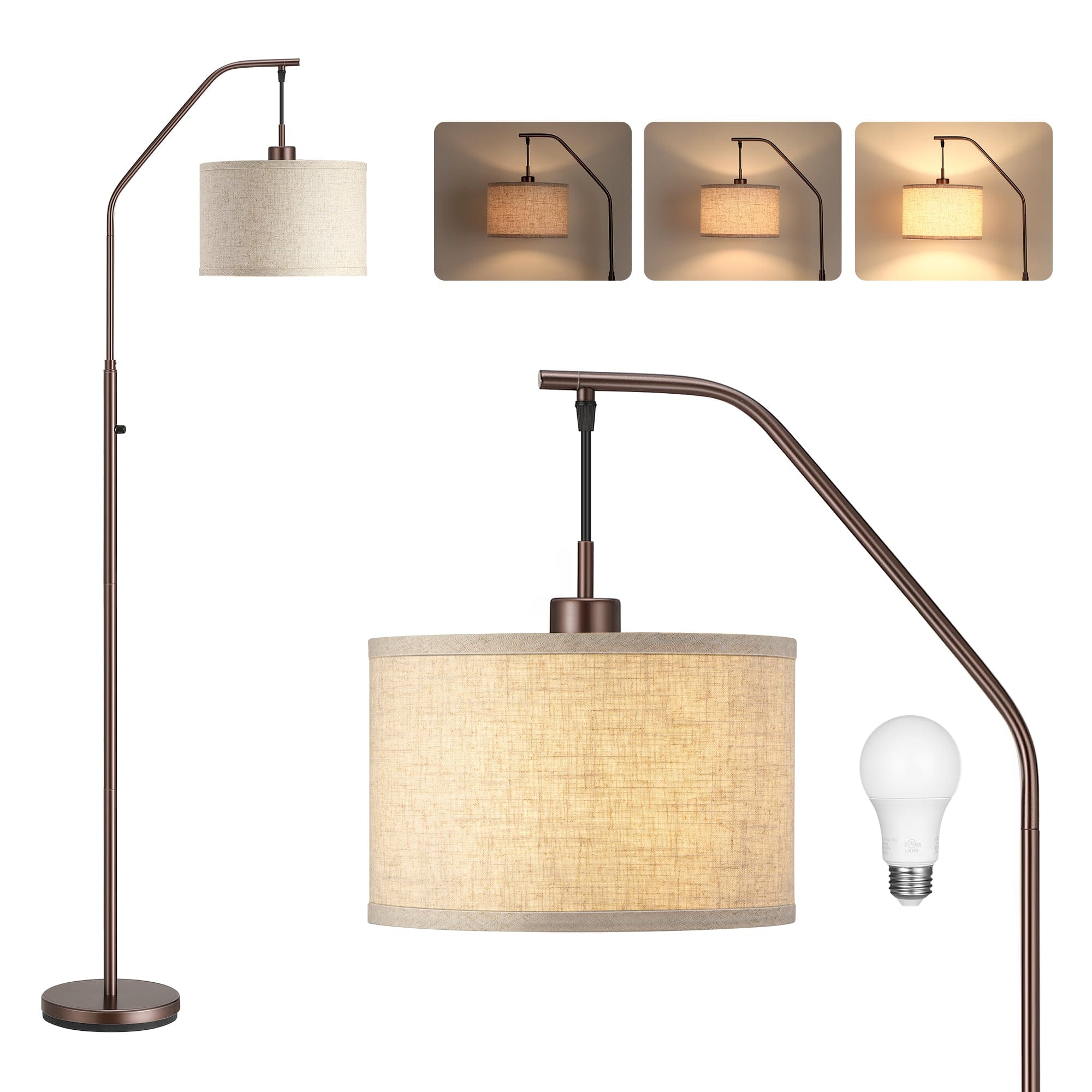 DEWENWILS Modern Arched Floor Lamp with Hanging Lampshade, Standing ...