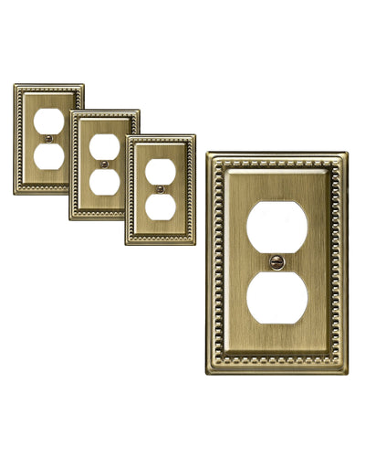 DEWENWILS 4-Pack Metal Duplex Wall Plates, Electrical Outlet Cover Plate, Antique Brass for Home Decor-HDWP03E