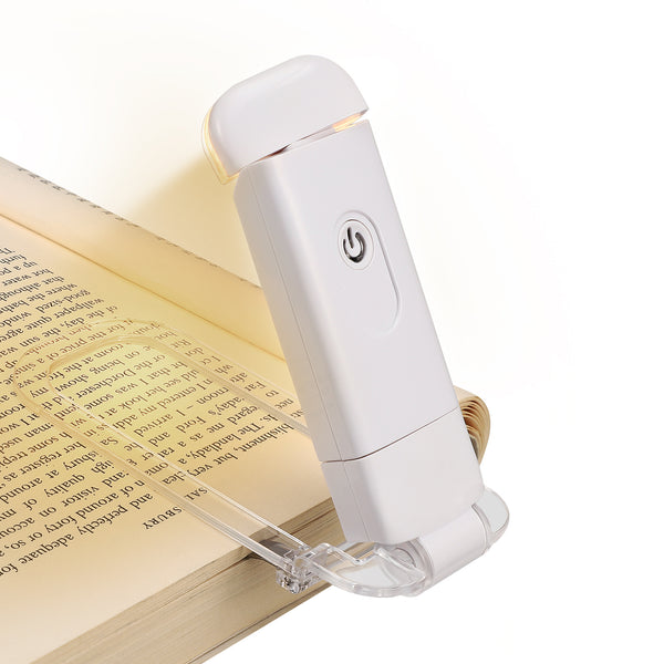 DEWENWILS USB Rechargeable Book Light, Warm White, Brightness Adjustable for Eye-Protection, LED Clip on Portable Bookmark Light for Reading in Bed, Car (White)-HBRL02A1