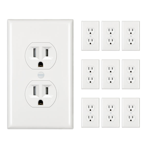 DEWENWILS 10-Pack Duplex Receptacle Outlet, Standard Wall Outlet, 15Amp/125V, Tamper Resistant, Wall Plates Included, White-HRWS02J