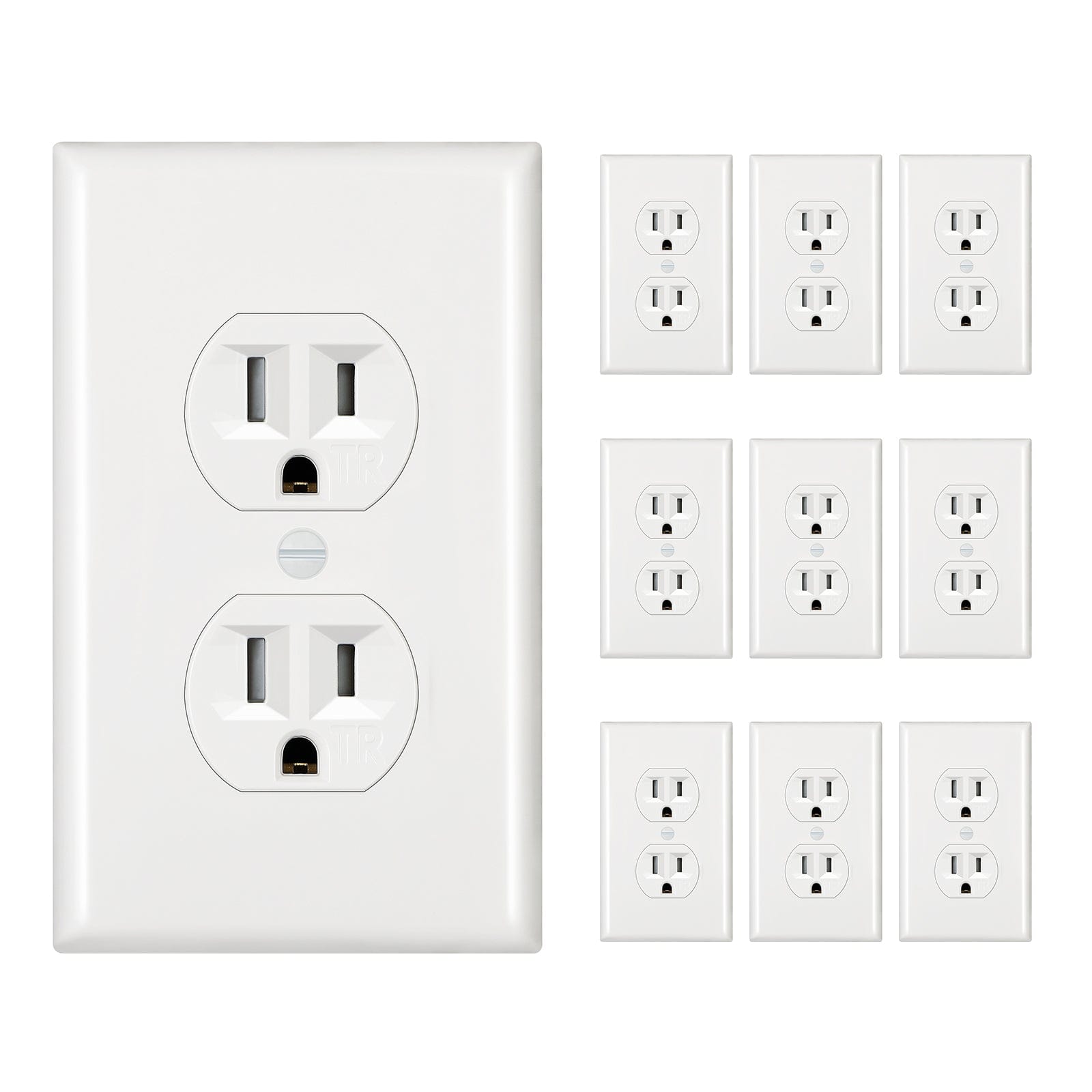 DEWENWILS 10-Pack Duplex Receptacle Outlet, Standard Wall Outlet, 15Amp/125V, Tamper Resistant, Wall Plates Included, White-HRWS02J