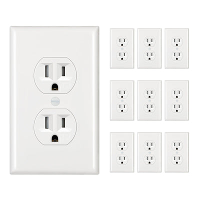 DEWENWILS 10-Pack Duplex Receptacle Outlet, Standard Wall Outlet, 15Amp/125V, Tamper Resistant, Wall Plates Included, White-HRWS02J