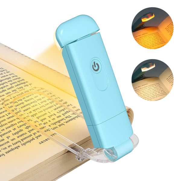DEWENWILS Amber Book Light, USB rechargeble Book Light for Reading in Bed, Clip on Book Light, Brightness Adjustable, Sleep Aid Light, Warm White (Blue)-HBRL04B
