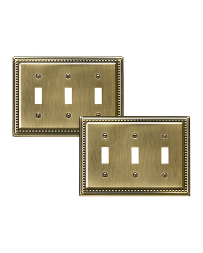 DEWENWILS 2 Pack Metal Light Switch Cover, Tripple Toggle Switch Wall Plates, Antique Brass for Home Decor-HTXP03E