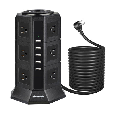 DEWENWILS 16ft 12-Outlet Power Strip Outlet Tower, Surge Protector Power Strip with 5-USB Ports, 2-Switch Control, 15A Circuit Breaker, 1500Joules-F3HTPS01C