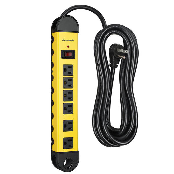 DEWENWILS 6-Outlet Heavy Duty Surge Protector Power Strip with 15ft Long Cord, 14AWG/3C, 15A Circuit Breaker, 900 Joules, Low Profile Flat Plug, Wall Mountable-HMPS01C