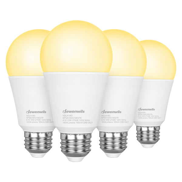DEWENWILS 4-Pack A19 LED Light Bulb 100W Equivalent, Dimmable LED Bulbs, 2700K Soft Warm Glow, 1600LM, 15W, E26 Medium Base-HDLA19G