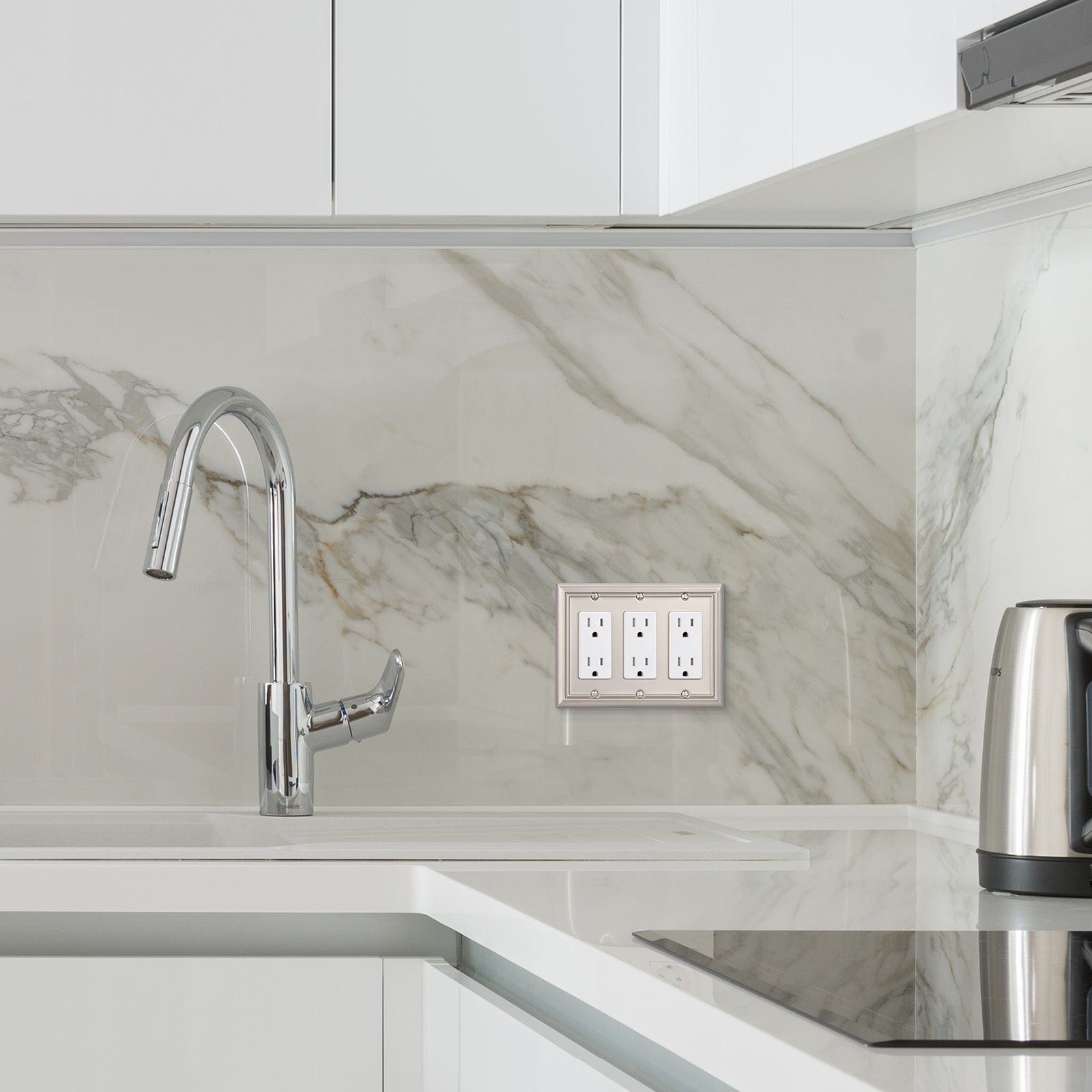 DEWENWILS 2-Pack Triple Decorator Wall plates, Brushed Nickel Outlet Covers, Metal Face Plates for Electrical Outlets, GFCI, Dimmer Switch-HRWP32A