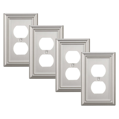 DEWENWILS 4-Pack Duplex Wall Plate, Metal Wall Outlet Cover for Receptacle, Light Switch, Brushed Nickel-HDWP14A