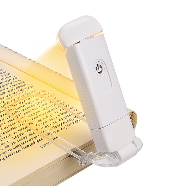 DEWENWILS Book Reading Light, Amber Warm Clip On LED with 3 Adjustable Brightness for Eye Protection, Rechargeable USB, Gifts for Bookworms, Kids (White)-HBRL03A