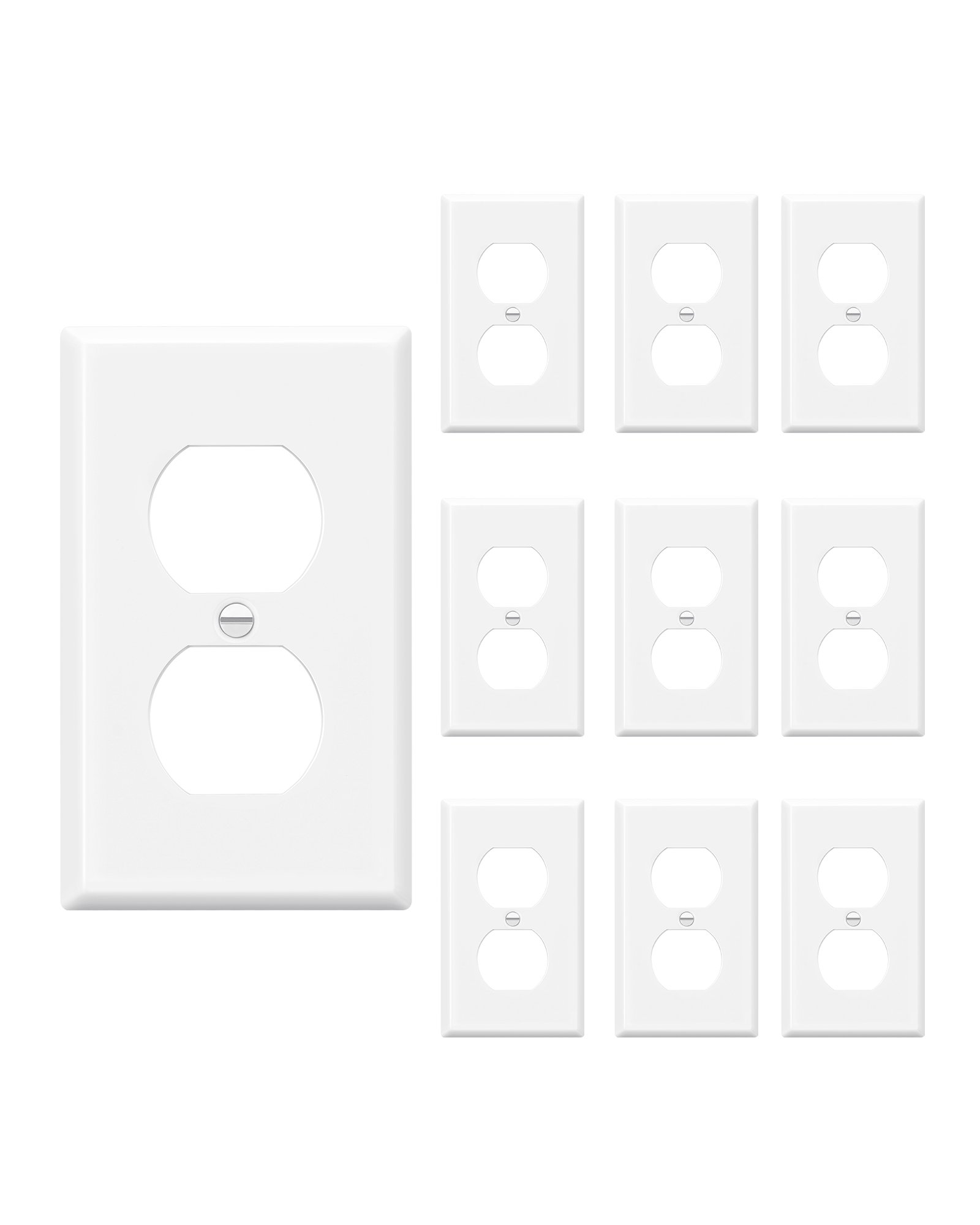 DEWENWILS Metal Duplex Wall Plate, Electrical Outlet Cover Plates, Dual Electric Receptacle Plug Covers for Living Room, Bedroom, Bathroom, Kitchen, Smooth White (10-Pack)-HDWP05A