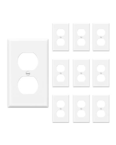 DEWENWILS Metal Duplex Wall Plate, Electrical Outlet Cover Plates, Dual Electric Receptacle Plug Covers for Living Room, Bedroom, Bathroom, Kitchen, Smooth White (10-Pack)-HDWP05A