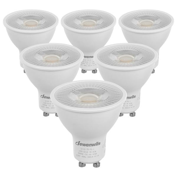 DEWENWILS Warm White Light GU10 LED Dimmable Bulb, 500LM, 3000K Track Light Bulb, 7W(50W Equivalent) Two Prong Light Bulb for Kitchen Range Hood, Living Room, Bathroom, Bedroom (6 Pack)-HDGU10E