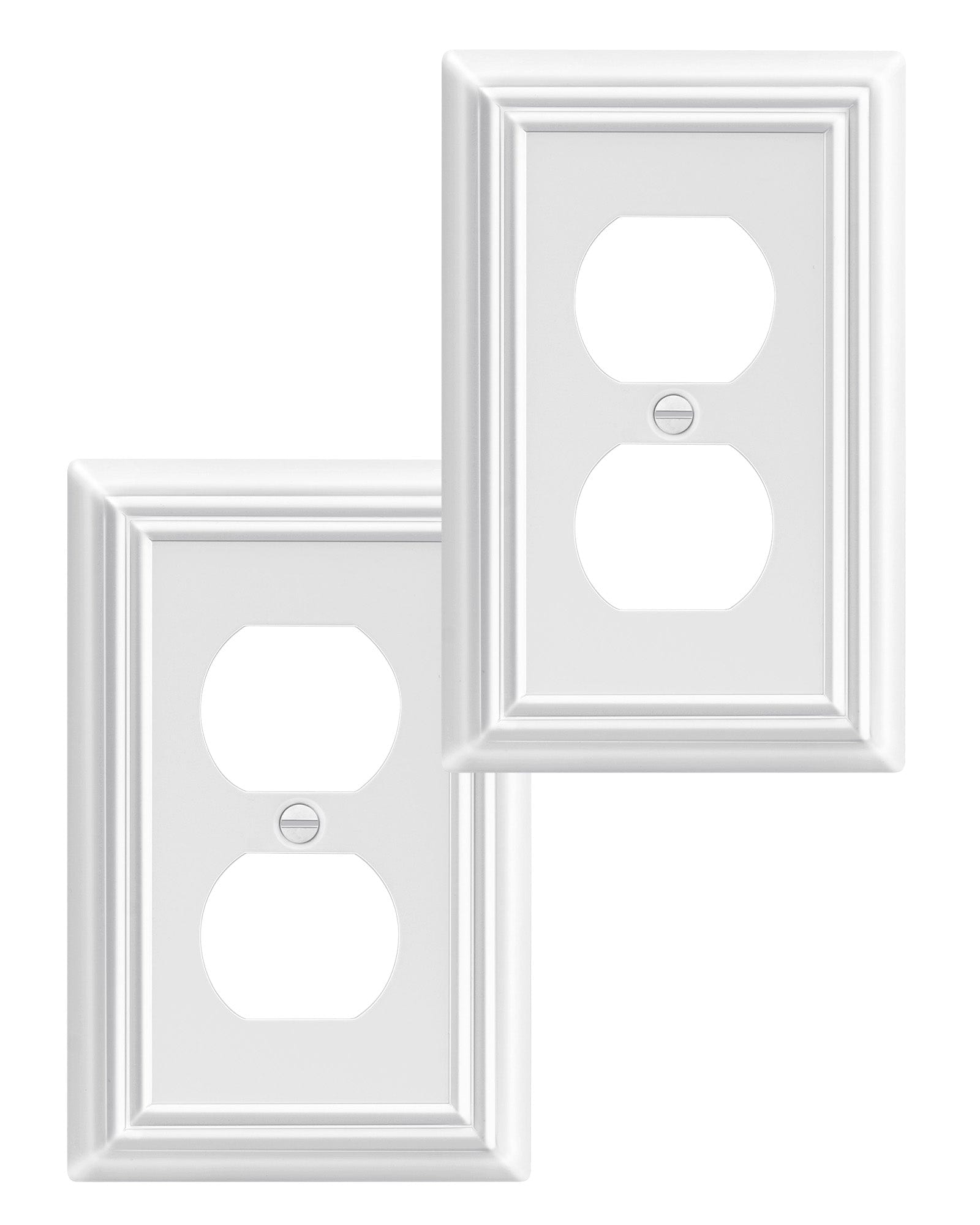 DEWENWILS Duplex Outlet Covers, White Outlet Wall Plates, 4.92" x 3.14" Light Switch Cover Plates, Metal Electrical Outlet Cover Plates, 2 Pack-HDWP12C