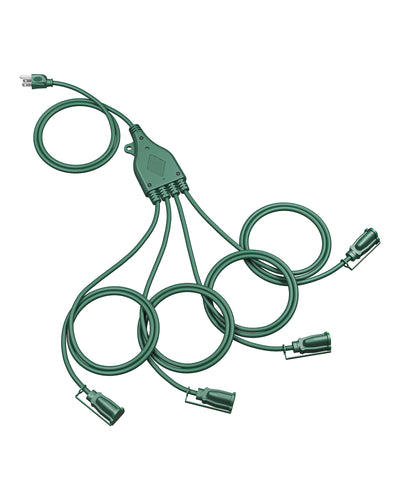 DEWENWILS Outdoor Extension Cord with 1 to 4 Splitter, Total 15FT (3FT+4 * 3FT), SJTW Green Extension Cord, Heavy Duty Outdoor Extension Cord with Switch for Christams/Halloween/Holiday Decor/Lights-HSC104A