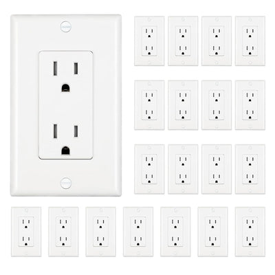DEWENWILS Decorator Receptacle Outlet, 20-Pack Standard Wall Outlets, 15Amp/125V, Tamper Resistant, Wall Plates Included, White-HRWS20A