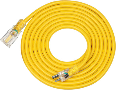 DEWENWILS 15 FT 12/3 Gauge Indoor/Outdoor Extension Cord with LED Lighted End, SJTW 15 Amp/125V/1875W Yellow Outer Jacket Contractor Grade Heavy Duty Power Cable with Grounded Plug-HNCY15A1