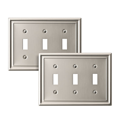 DEWENWILS 2 Pack Tripple Toggle Light Switch Cover, Metal Switch Plate Cover, Brushed Nickel-HTXP01A